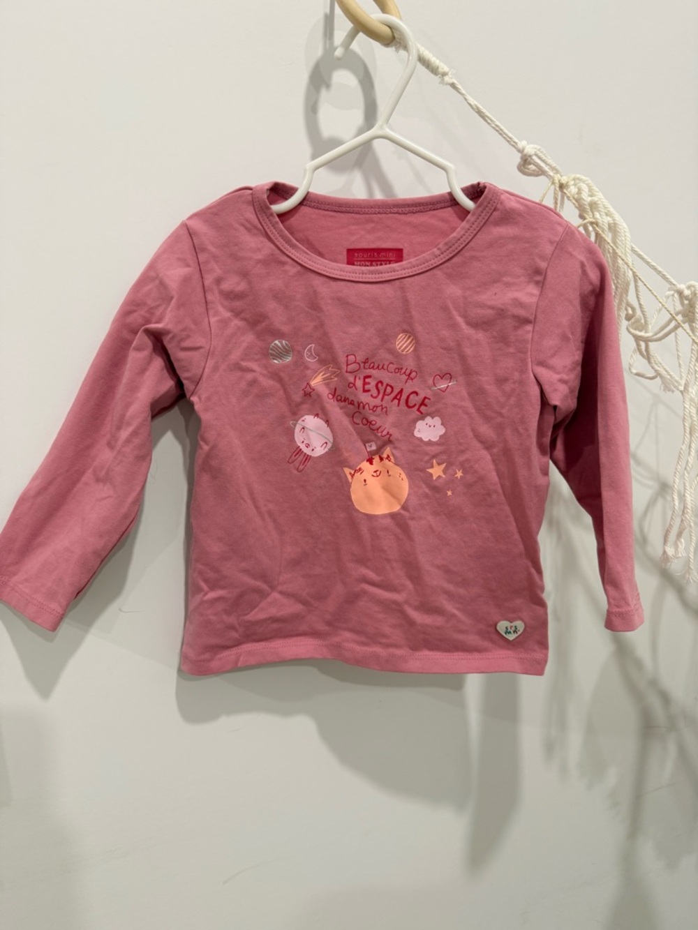 Girls' Long Sleeve Pink Space Graphic Tee